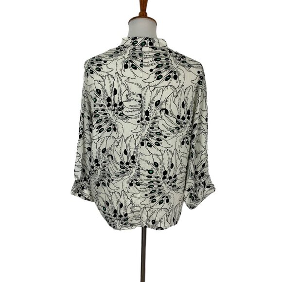 Anonyme Designers Blouse Large Black White Abstract Button Long Sleeve - Picture 4 of 6